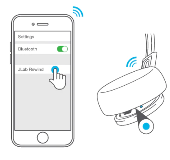 select your device name in your bluetooth menu settings to connect, blinking blue lights indicate you are connected