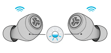 one earbud will blink blue/white which is our bluetooth icon indicating ready to pair