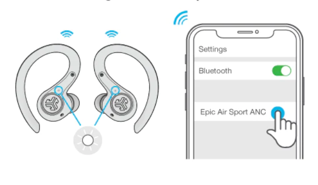 select your device name in your bluetooth menu settings to connect, blinking white lights indicate you are connected