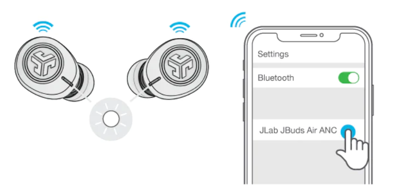 select your device name in your bluetooth menu settings to connect, blinking white lights indicate you are connected