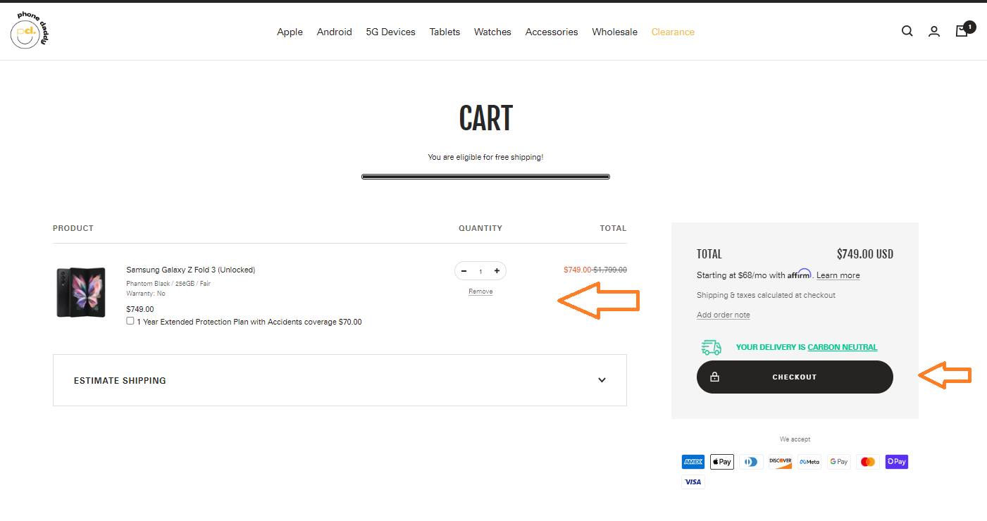  After adding the item(s) to the cart, click CHECKOUT