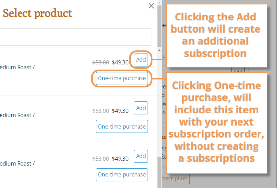 Screenshot showing how to add to a subscription order on shopmzb.com