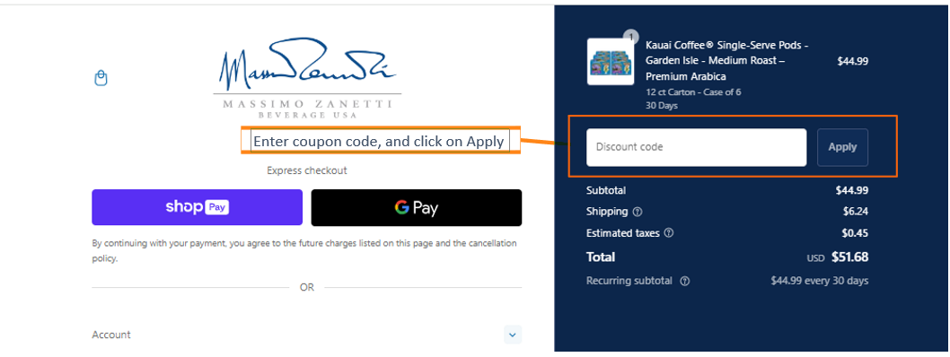 Screenshot of checkout page on shopmzb.com