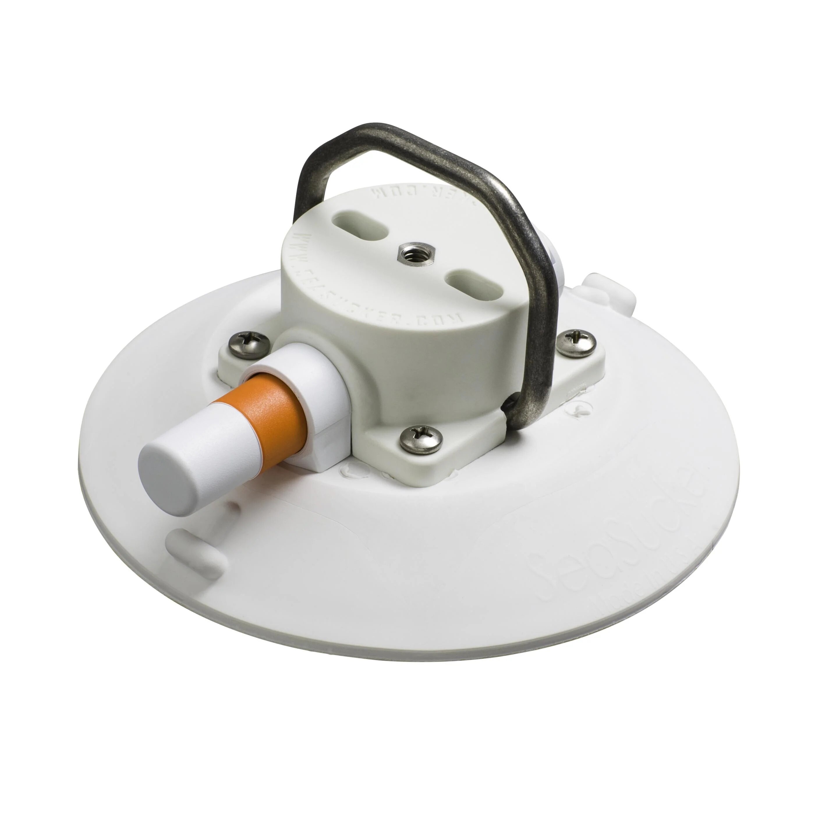 A white 6" SeaSucker w/Stainless Steel D-Ring