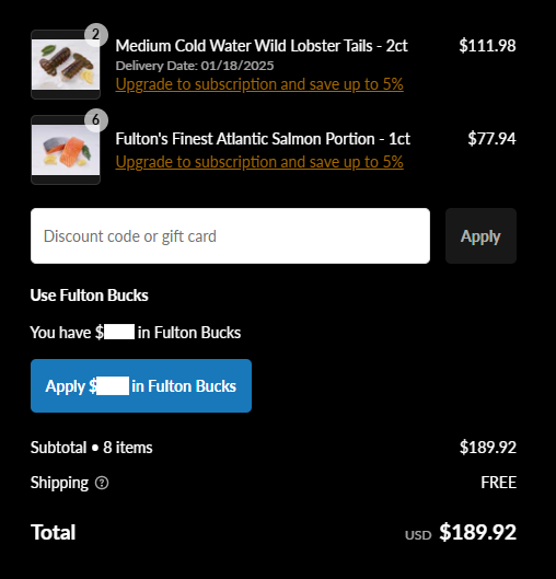 Screenshot of location of Fulton Bucks at checkout