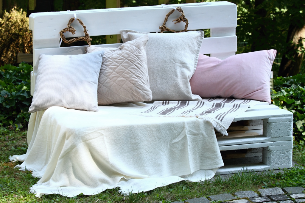 Upcycled wooden pallets to make garden seating